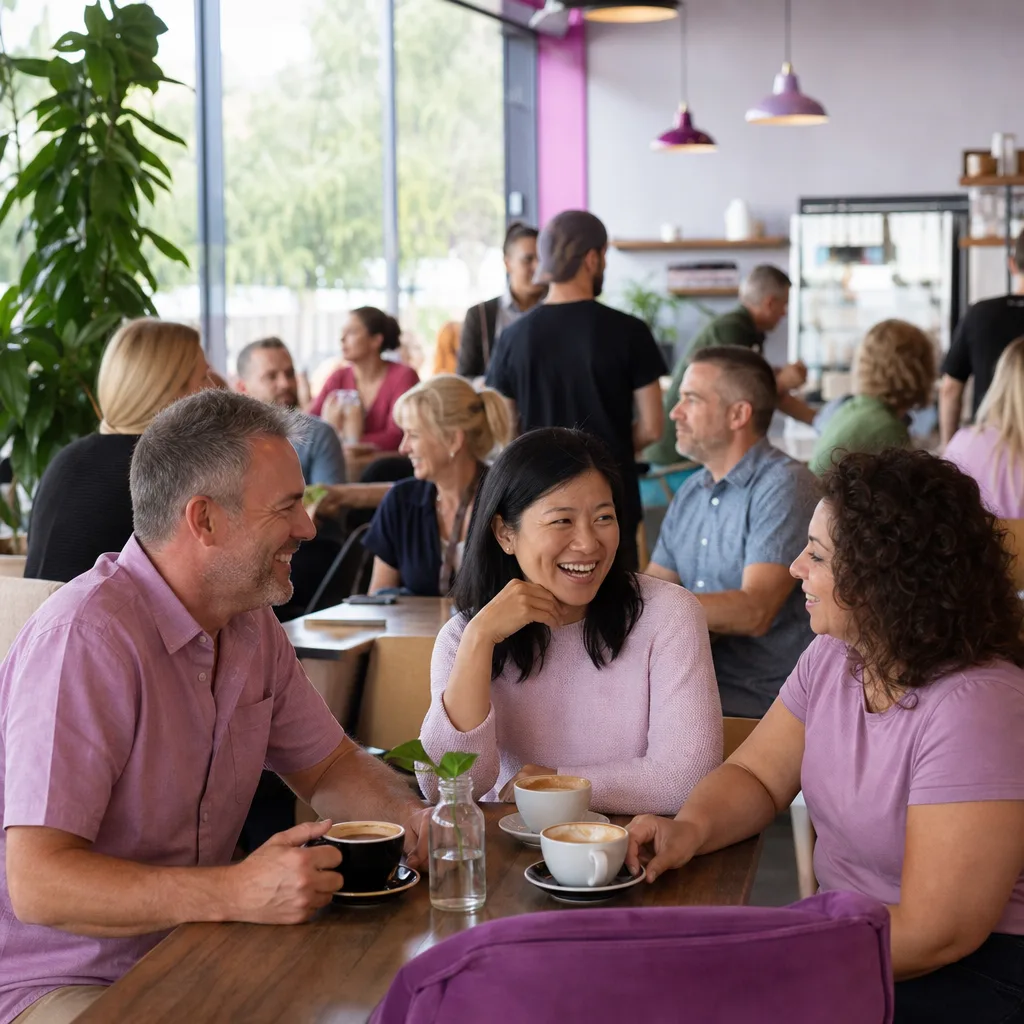 A couple meeting at a busy cafe in central Preston