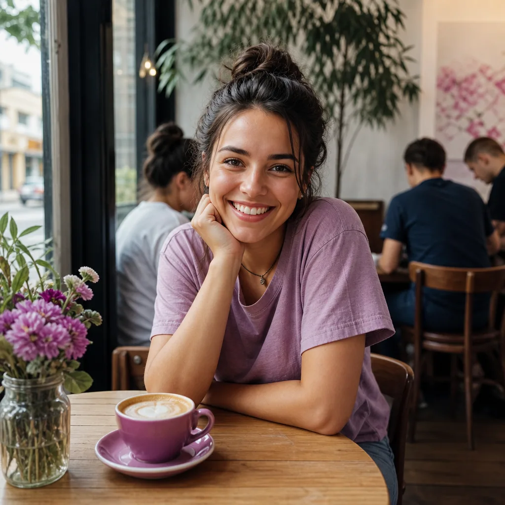 Woman checking local dating messages on her phone in a Lancashire café